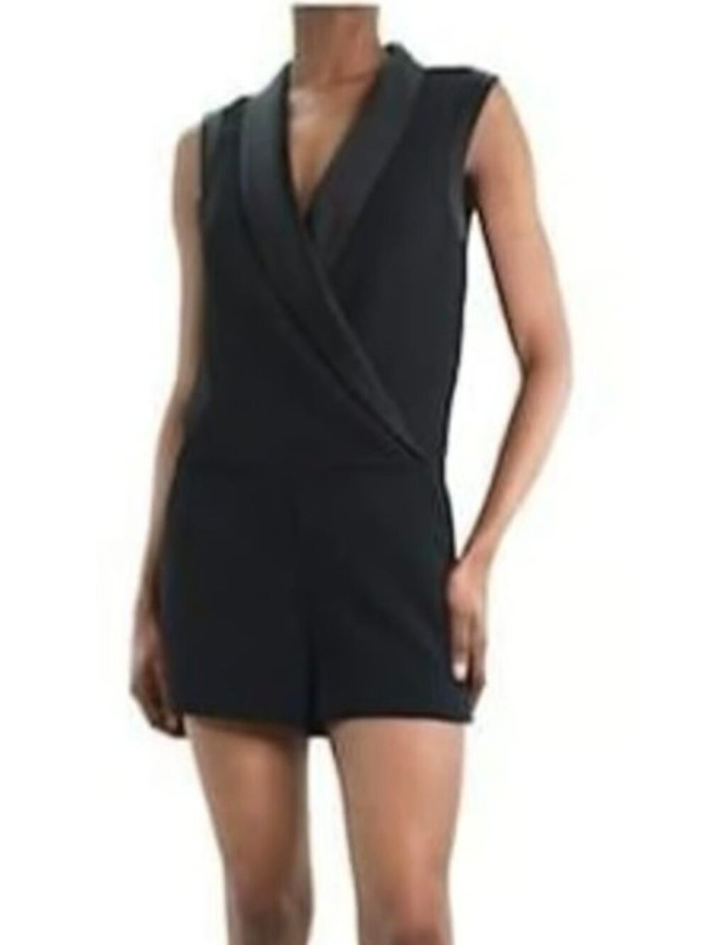 L'AGENCE Tuxedo Romper Satin Detail Black Sleeveless Size 6